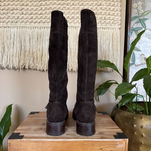 Vintage J. Crew Brown Suede Silver Buckle Inner Zip Lug Sole Knee High Boots - Picture 10 of 17